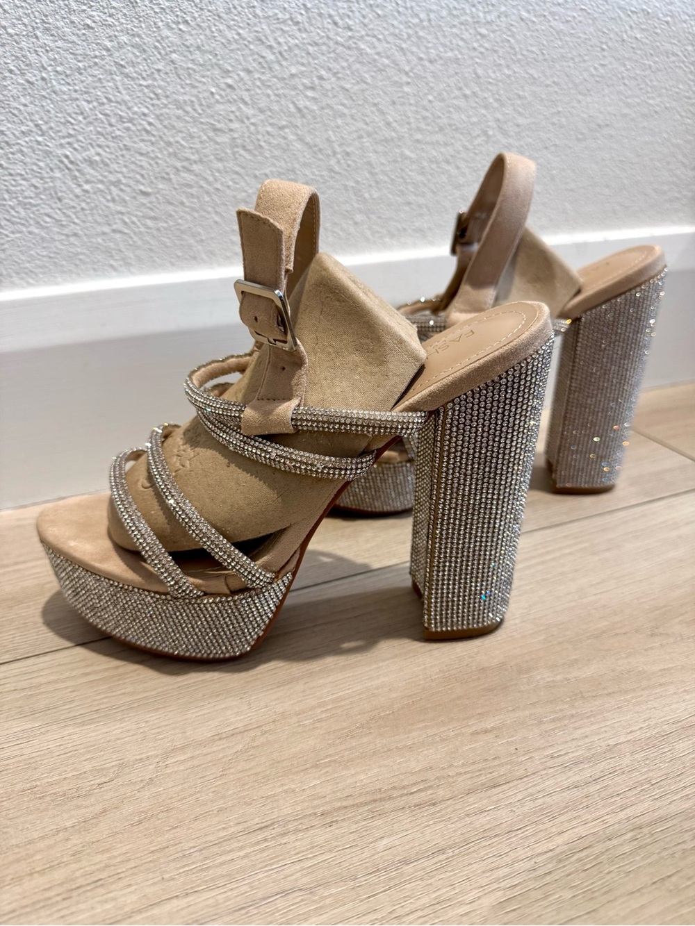 Fashion Nova Silver Rhinestone Platform Heels - Picture 5 of 8